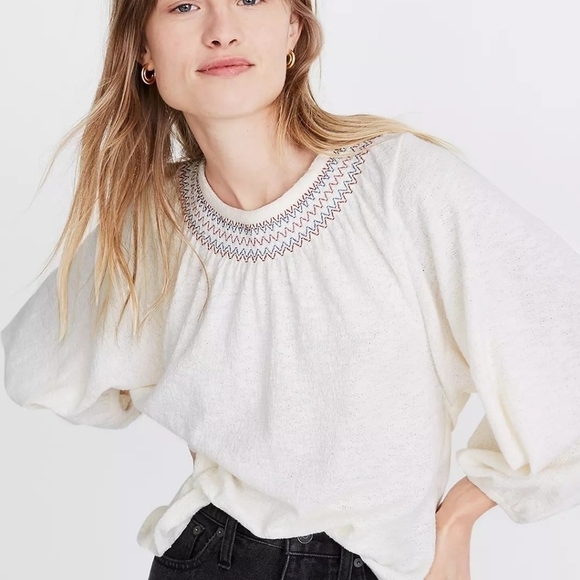 Madewell Tops - Madewell Superlight Jacquard Embroidered Smocked Top